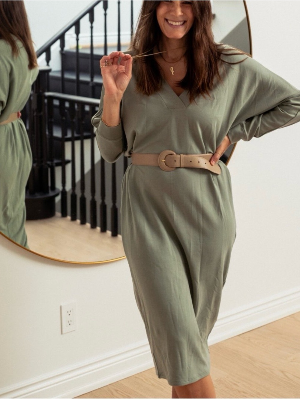 Hatch collection visitor V-Neck Long Sleeve Maxi Dress - Sage Green